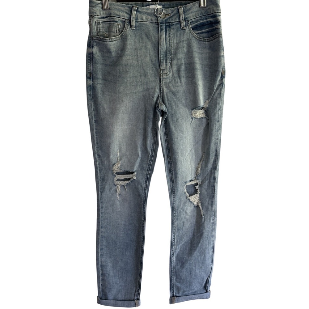 Studio Blue Jeans Womens 28 Light Wash Mid Rise Ripped Knees Skinny